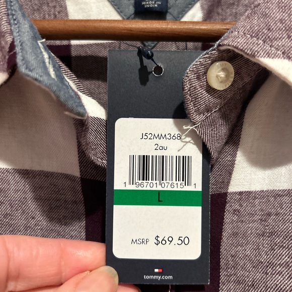 NWT Tommy Hilfiger Burgundy and White Checkered Shirt L MSRP 69.50 - Picture 4 of 10